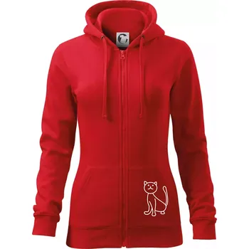 Dámská mikina Kočka kouká - Dámská mikina trendy zipper s kapucí - M ( Červená )