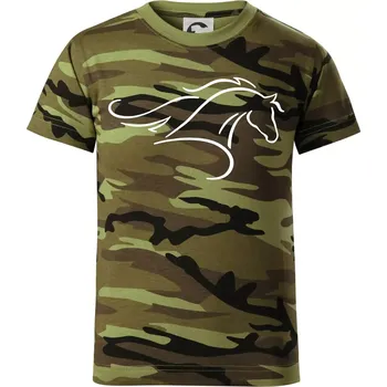 Chlapecké oblečení Kůň - bežící silueta hlavy - Dětské maskáčové triko - 122 cm/6 let ( Zelený maskáč )