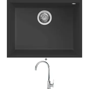 Granitový dřez Dřez pod desku SET Elleci QUADRA 110 UM G40 full black + Elleci C01 CADDY chrom