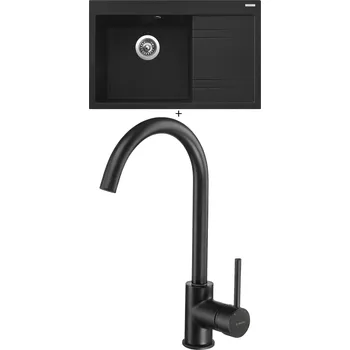 Granitový dřez Granitový dřez SET Sinks RIM 780 L metalblack + Deante MILIN B62M černá matná