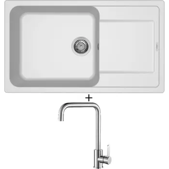 Granitový dřez Granitový dřez SET Elleci LIFE 410 G68 bianco titano + Laveo BONA BAB 265D nerez