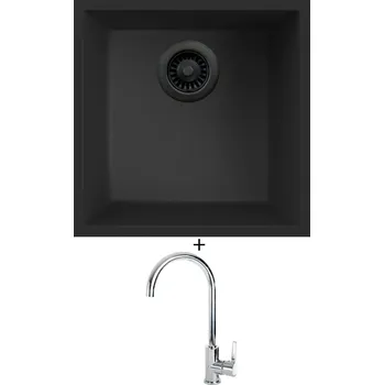 Granitový dřez Dřez pod desku SET Elleci QUADRA 102 UM černá edice + Elleci C01 CADDY chrom