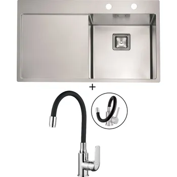 Nerezový dřez Nerezový dřez SET Alveus STYLUX 50 FS nerez odkap vlevo + Kuchinox ELZA BKE 761 chrom/černá