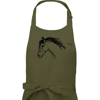 Kuchyňská zástěra Kůň - hlava celá - Pánská zástěra na vaření - Univerzální velikost ( Khaki )