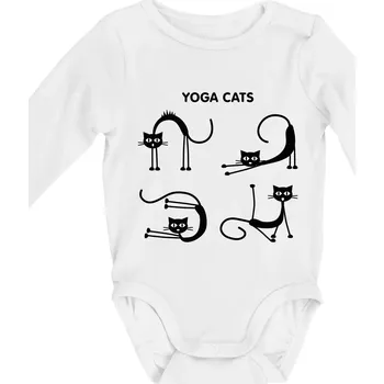 Kojenecký body Kočičí jóga (Hana-creative) - Body kojenecké s dlouhým rukávem - Dlouhý r. do 3 měs ( Bílá )