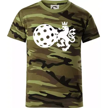 Český lev florbal - Dětské maskáčové triko - 134 cm/8 let ( Zelený maskáč )