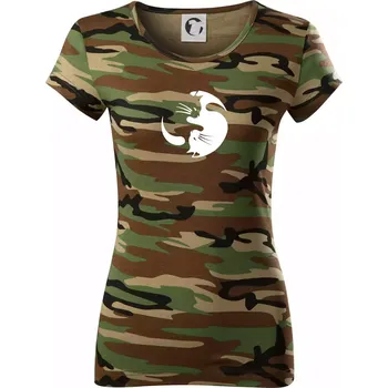 Dámské tričko Kočka - Jin jang - Dámské maskáčové triko - XS ( Hnědý maskáč )