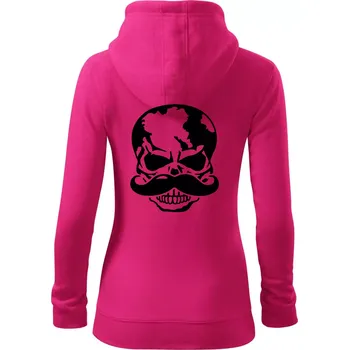 Dámská mikina Mustache lebka - Dámská mikina trendy zipper s kapucí - S ( Purpurová )