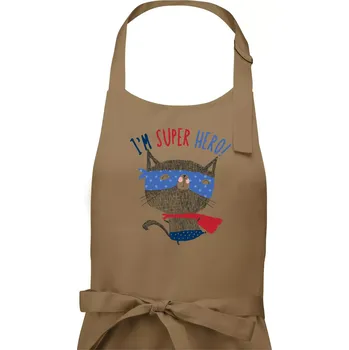 Kuchyňská zástěra Super hero kočka - Dámská zástěra na vaření - Univerzální velikost ( Cappuccino )