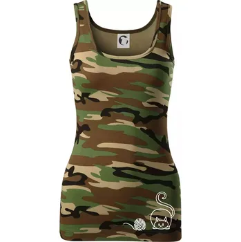 Dámské tričko Kočka klubíčko - Dámské Maskáčové tílko - L ( Hnědý maskáč )