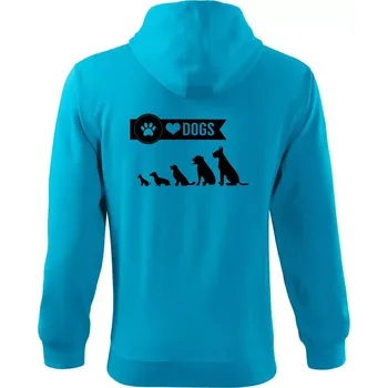 Pánská mikina I love dogs - tlapka - Mikina s kapucí na zip trendy zipper - 2XL ( Světlý tyrkys )