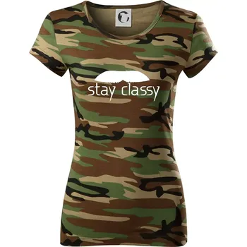 Stay Classy - mustache - Dámské maskáčové triko - M ( Hnědý maskáč )