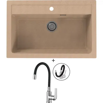 Granitový dřez Granitový dřez SET Alveus ATROX 40 beige 55 + Kuchinox ELZA BKE 761 chrom/černá