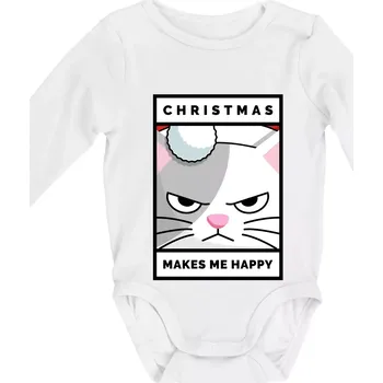 Christmas makes me happy - Body kojenecké s dlouhým rukávem - Dlouhý r. 3-6 měs ( Bílá )