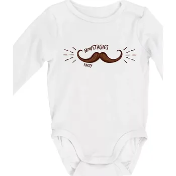 Moustache party - Body kojenecké s dlouhým rukávem - Dlouhý r. do 3 měs ( Bílá )