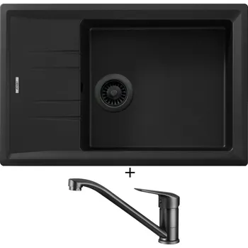 Granitový dřez SET Teka STONE 60 S-TG 1B 1D černá edice + Deante NEO BORO BMO N60M černá matná