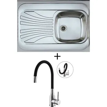 Nerezový dřez Nerezový dřez SET Alveus CLASSIC 30 X nerez s dřevěným rámem odkapávací plocha vlevo + Alveus MINTAS chrom/černá