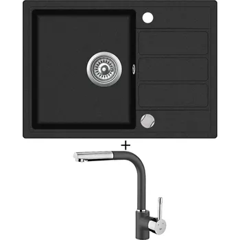 Granitový dřez SET Teka COMFOR 45 S-TQ 1B 1D černá metalická + Teka ARK 938 TG černá metalická