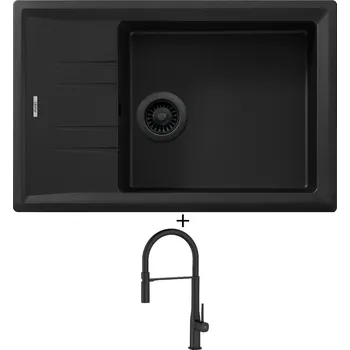 Granitový dřez SET Teka STONE 60 S-TG 1B 1D černá edice + Laveo POLLA FLEXI černá matná