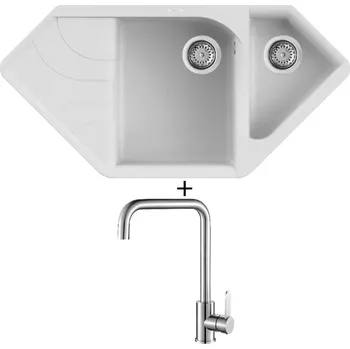 Granitový dřez Granitový dřez SET Elleci EGO CORNER G68 bianco titano + Laveo BONA BAB 265D nerez