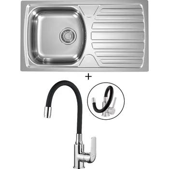 Kuchyňský dřez Nerezový dřez SET Alveus BASIC 170 fi 90 tkaná struktura + Kuchinox ELZA BKE 761 chrom/černá