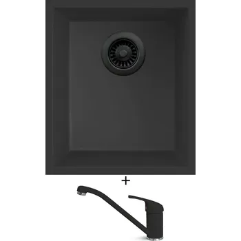 Granitový dřez Dřez pod desku SET Elleci QUADRA 100 UM černá edice + Elleci MINERVA G40 full black