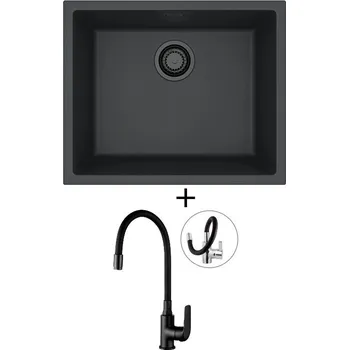 Granitový dřez Dřez pod desku SET Alveus OMNI 30 černá edice + Kuchinox ELZA BKE B61D černá matná