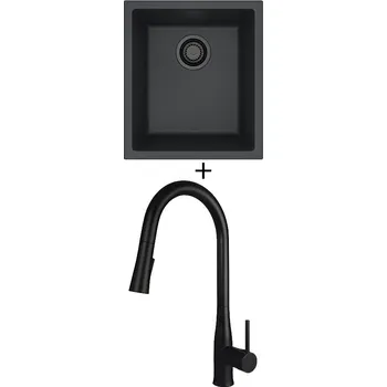 Granitový dřez Dřez pod desku SET Alveus OMNI 10 černá edice + Deante LUKRECJA N72M černá matná