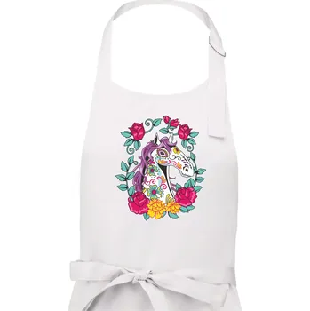 Kuchyňská zástěra Kůň barevný s květinami - Pánská zástěra na vaření - Univerzální velikost ( Bílá )