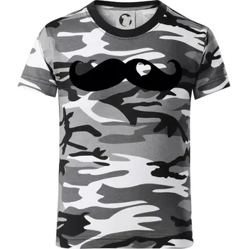 Chlapecké tričko Mustache love - Dětské maskáčové triko - 104-110cm / 3-4 roky ( Šedý maskáč )