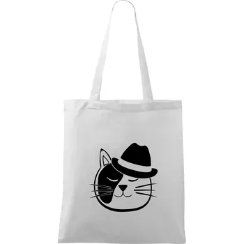 Kočka s kloboukem - Taška bavlněná - 42 x 38 cm ( Bílá )
