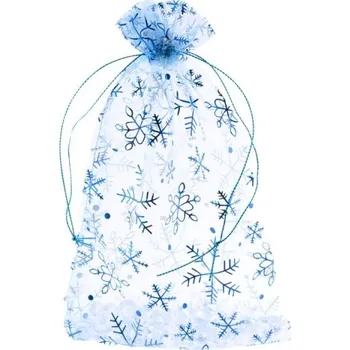Dárková taška Organzový sáček Vánoční 12x17cm, modrý/stříbrný
