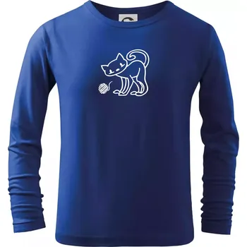 Chlapecké tričko Kočka - Klubíčko - prsa - Triko dětské Long Sleeve - 122 cm/6 let ( Královská modrá )