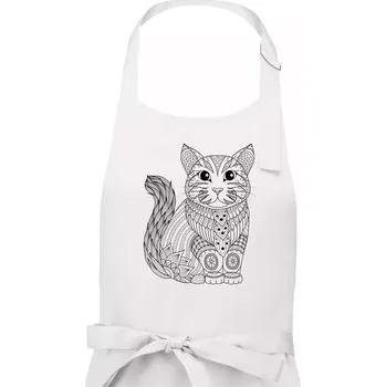 Kuchyňská zástěra Kočka sedící mandala - Dámská zástěra na vaření - Univerzální velikost ( Bílá )