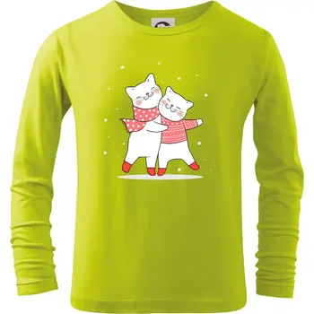 Chlapecké tričko Kočky ve svetru - Triko dětské Long Sleeve - 158 cm/12 let ( Limetková )