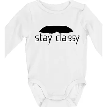 Stay Classy - mustache - Body kojenecké s dlouhým rukávem - Dlouhý r. do 3 měs ( Bílá )