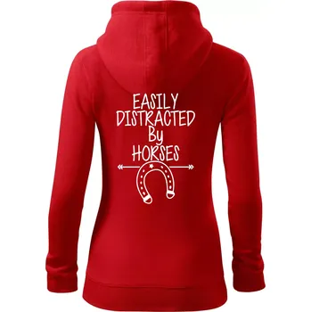 Dámská mikina Easily Distracted by Horse - Dámská mikina trendy zipper s kapucí - S ( Červená )