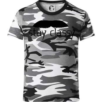 Chlapecké tričko Stay Classy - mustache - Dětské maskáčové triko - 104-110cm / 3-4 roky ( Šedý maskáč )