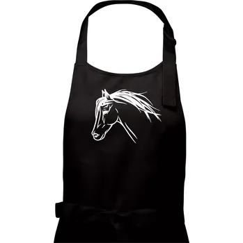Kuchyňská zástěra Kůň - hlava celá - Pánská zástěra na vaření - Univerzální velikost ( Černá )