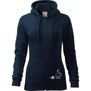 Dámská mikina Kočka klubíčko - Dámská mikina trendy zipper s kapucí - S ( Námořní modrá (velmi tmavá - téměř černá) )
