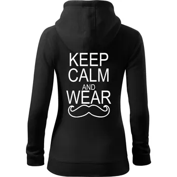 Dámská mikina Keep calm and wear mustache - Dámská mikina trendy zipper s kapucí - L ( Černá )
