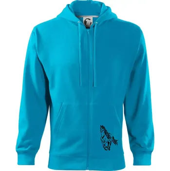 Pánská mikina Kůň běžící - Mikina s kapucí na zip trendy zipper - L ( Světlý tyrkys )