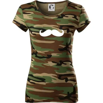 Dámské tričko Mustache - knírek - Dámské maskáčové triko - 2XL ( Hnědý maskáč )