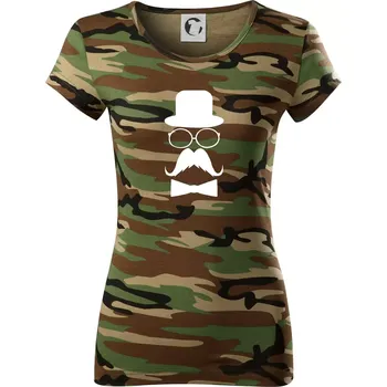 Dámské tričko Mustache pán - Dámské maskáčové triko - S ( Hnědý maskáč )