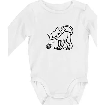 Kojenecký body Kočka - Klubíčko - prsa - Body kojenecké s dlouhým rukávem - Dlouhý r. do 3 měs ( Bílá )