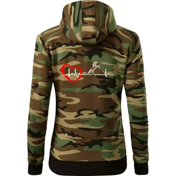 Dámská mikina Moje srdce bije pro koně - Dámská mikina trendy zipper s kapucí - M ( Hnědý maskáč )