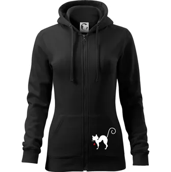 Dámská mikina Zamilovaná kočka prohnutá - Dámská mikina trendy zipper s kapucí - M ( Černá )