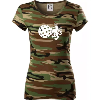 Dámské tričko Český lev florbal - Dámské maskáčové triko - L ( Hnědý maskáč )