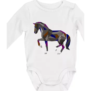 Kůň geometrie barevný - Body kojenecké s dlouhým rukávem - Dlouhý r. 3-6 měs ( Bílá )