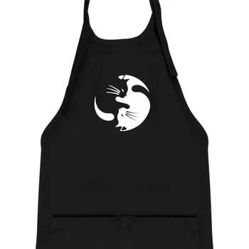 Kuchyňská zástěra Kočka - Jin jang - Dětská zástěra na vaření - Univerzální velikost ( Černá )